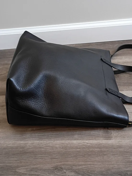 Madewell Classic True Black Leather The Medium Transport Tote Travel Minimalist - Picture 7 of 14